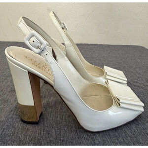 Valentino Garavani Slingback Heel Open Toe Bow Top Gold Block Heel 38 1/2